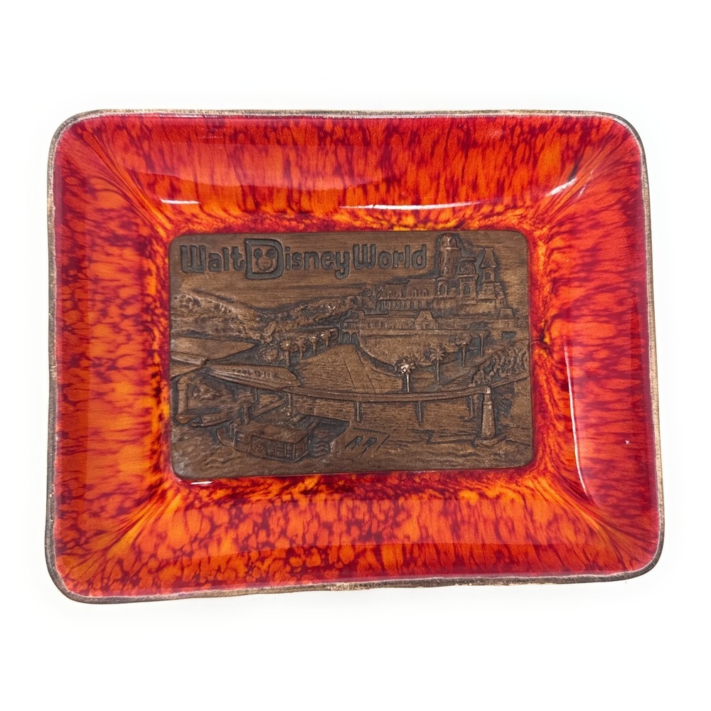 Walt Disney World Ashtray Candy Dish Ceramic Red Glaze